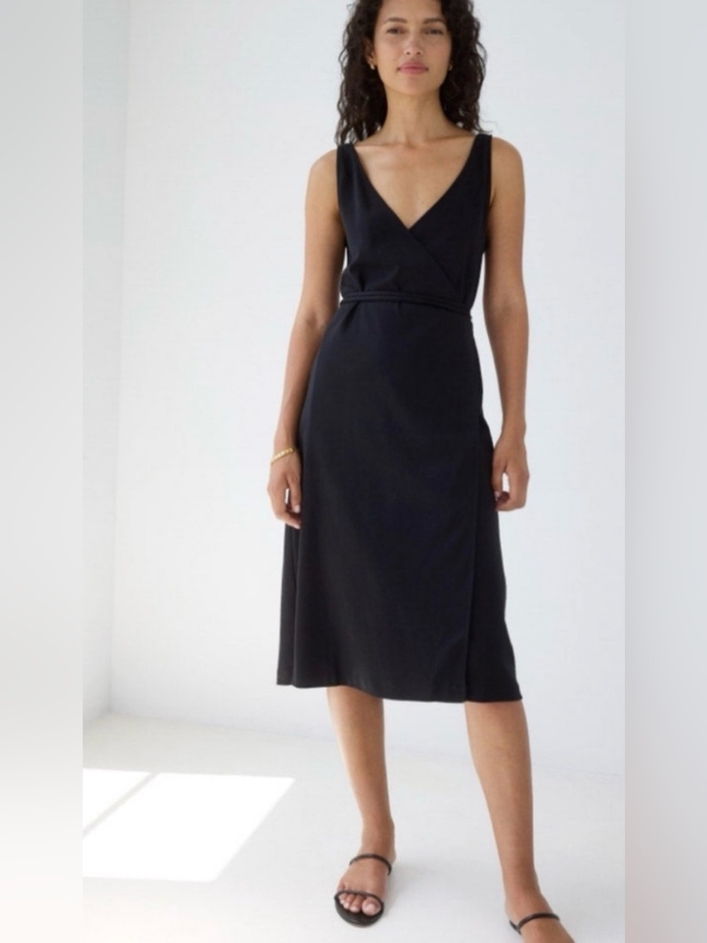 AYR the yowza black midi dress sleeveless wrap dress size small
